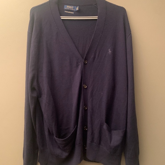 Polo Ralph Lauren - Navy Blue 100% Merino Wool Cardigan Sweater - Picture 1 of 5